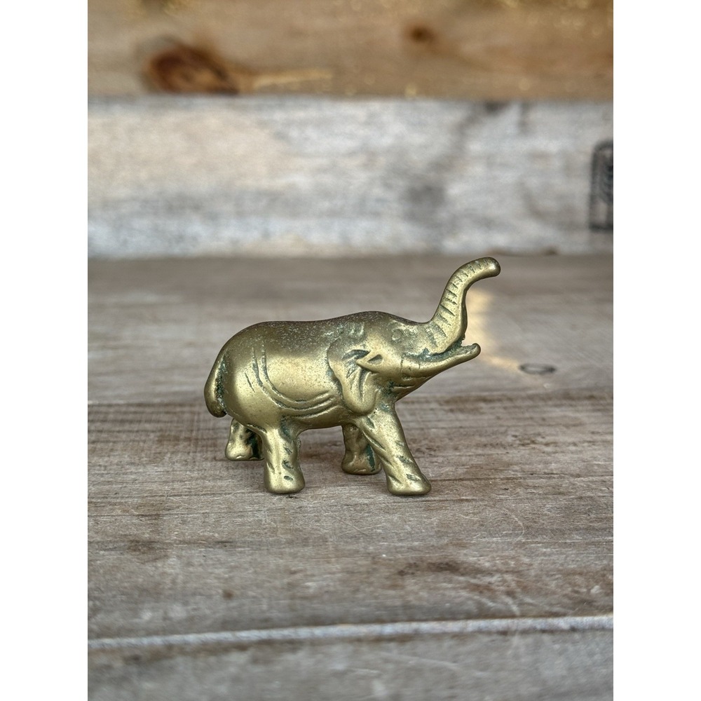 Vintage‎ Brass Miniature Figurine Statue Elephant Lucky Trunk Up